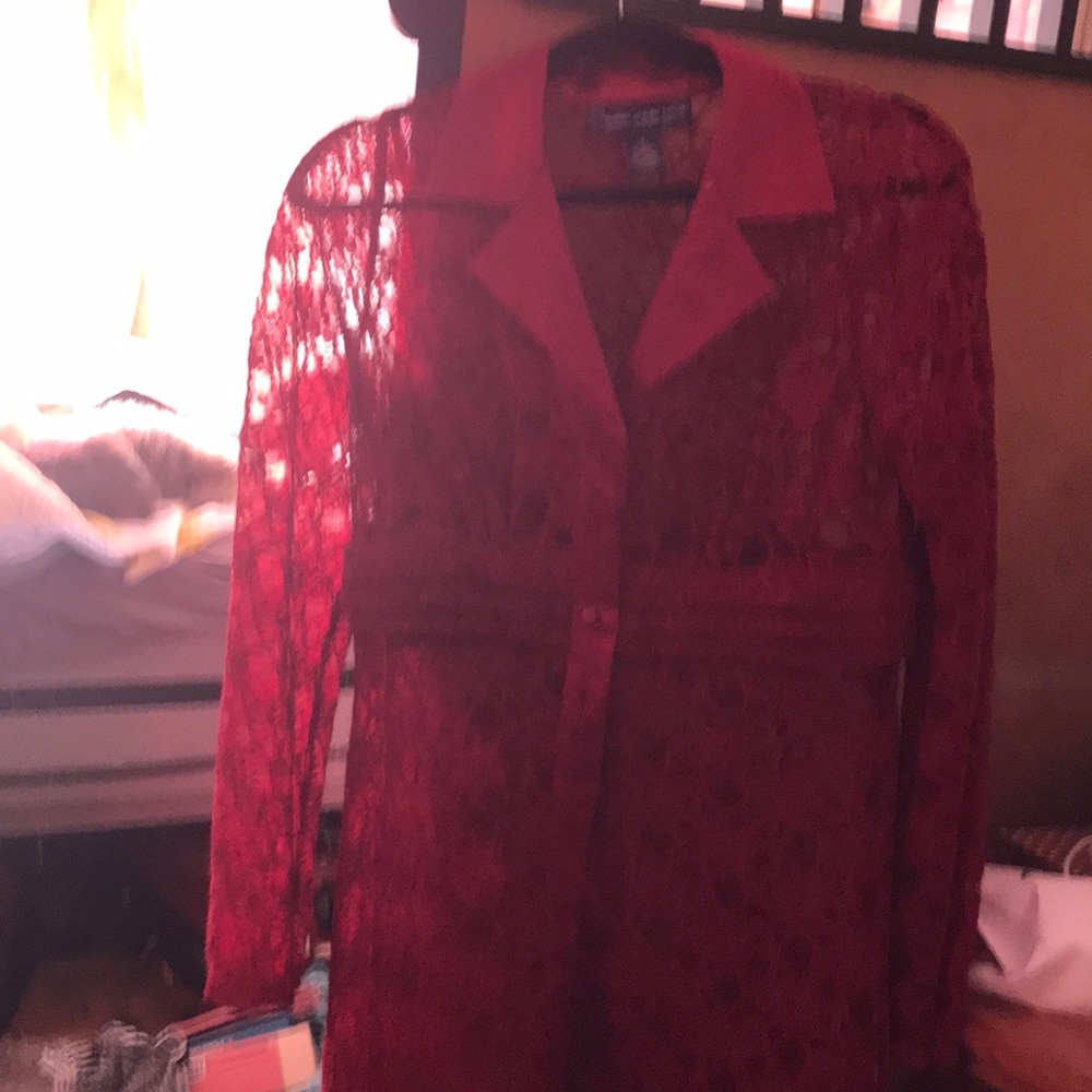 Red lace long shear overlay